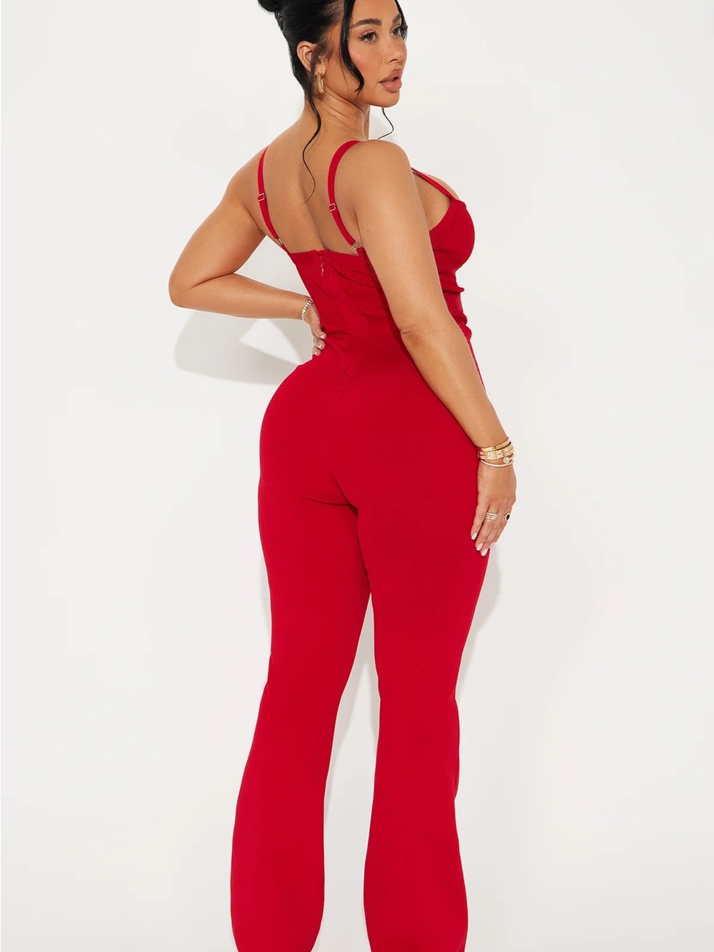 Red Ribbed V-Plunge Cami Top - Picture 3 of 3